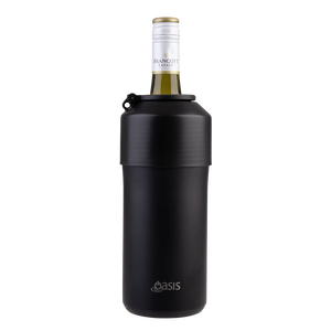Oasis Stainless Steel Double Wall Insulated Adjustable Wine Cooler — Black — View 2
