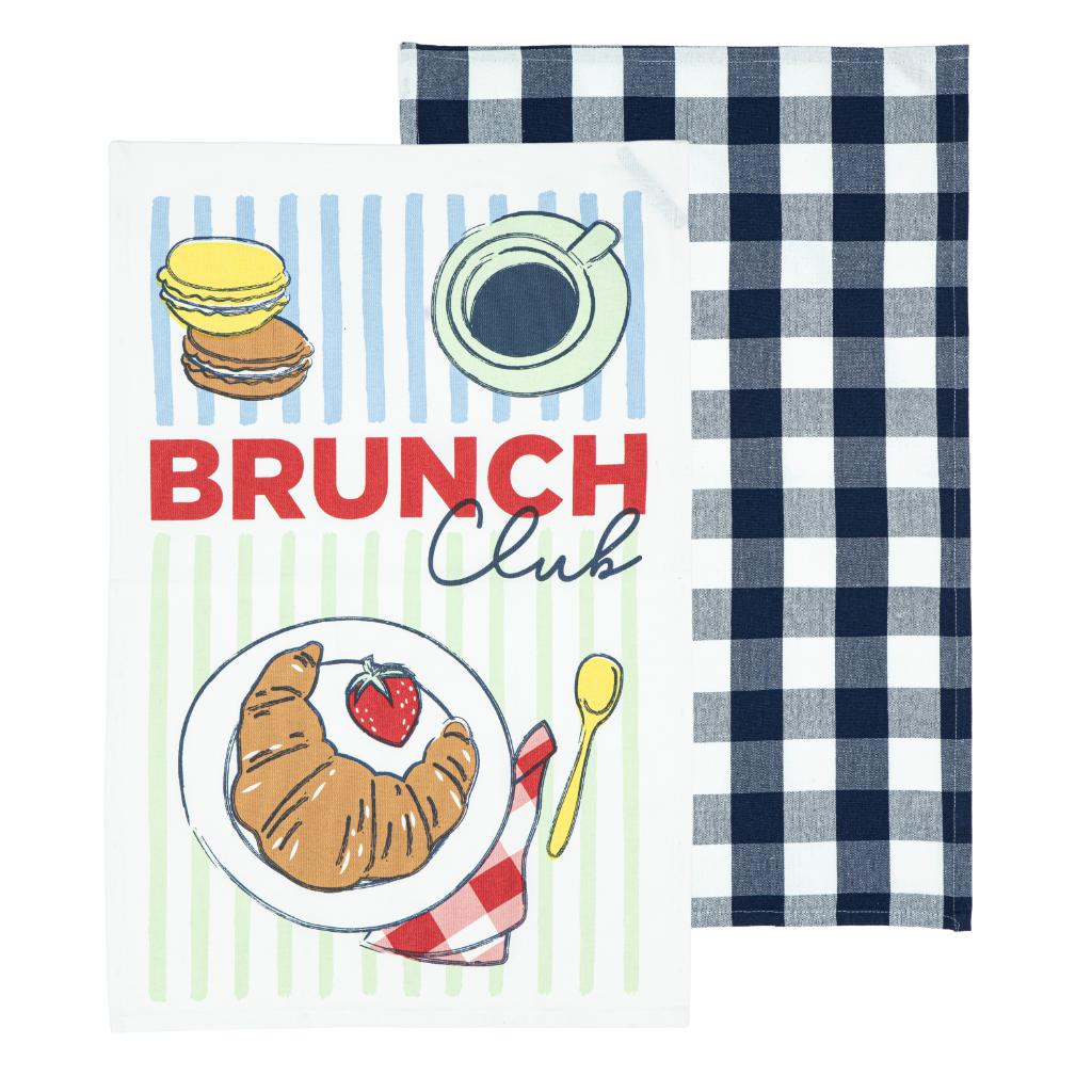 Brightside Brunch Club 2pk kitchen towel - croissant print with navy gingham