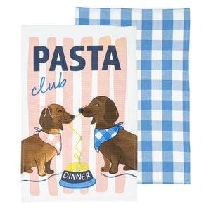 Brightside Pasta Club 2pk kitchen towel - dachshund print with blue gingham
