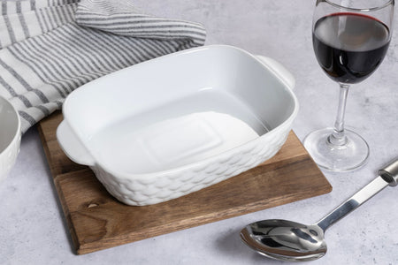 Cuisena Ceramic Baking Dish 24cm White lifestyle - serving at table