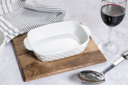 Cuisena Ceramic Baking Dish 20cm White lifestyle - side bake