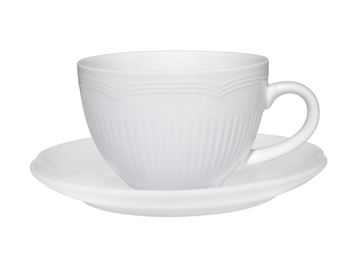 Rococo Cup and Saucer 240ml - Maxwell & Williams porcelain, embossed pattern