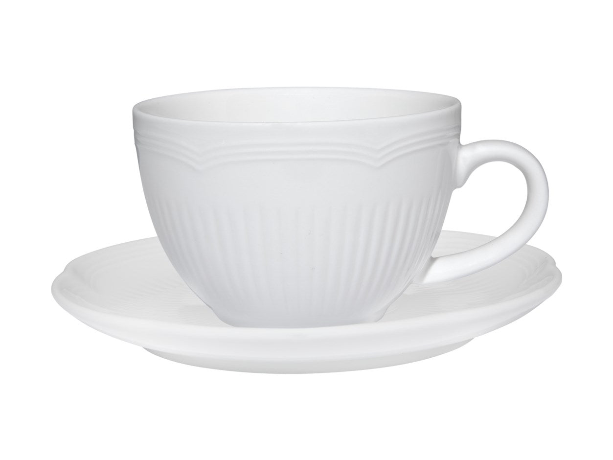 Rococo Cup and Saucer 240ml - Maxwell & Williams porcelain, embossed pattern