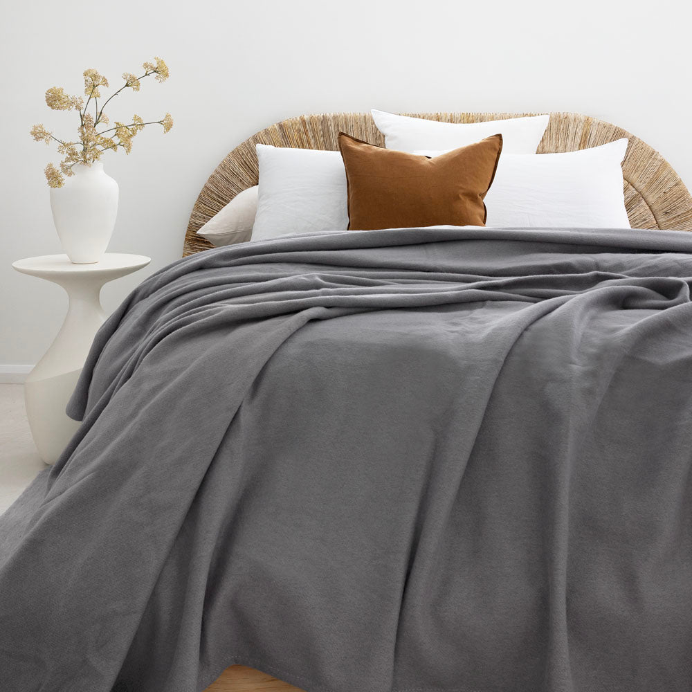 Bambury Carson Wool Bamboo Blanket Slate - styled on bed