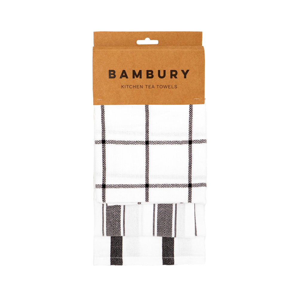 Bambury Preston Tea Towel Set of 3 Black - tea towel set