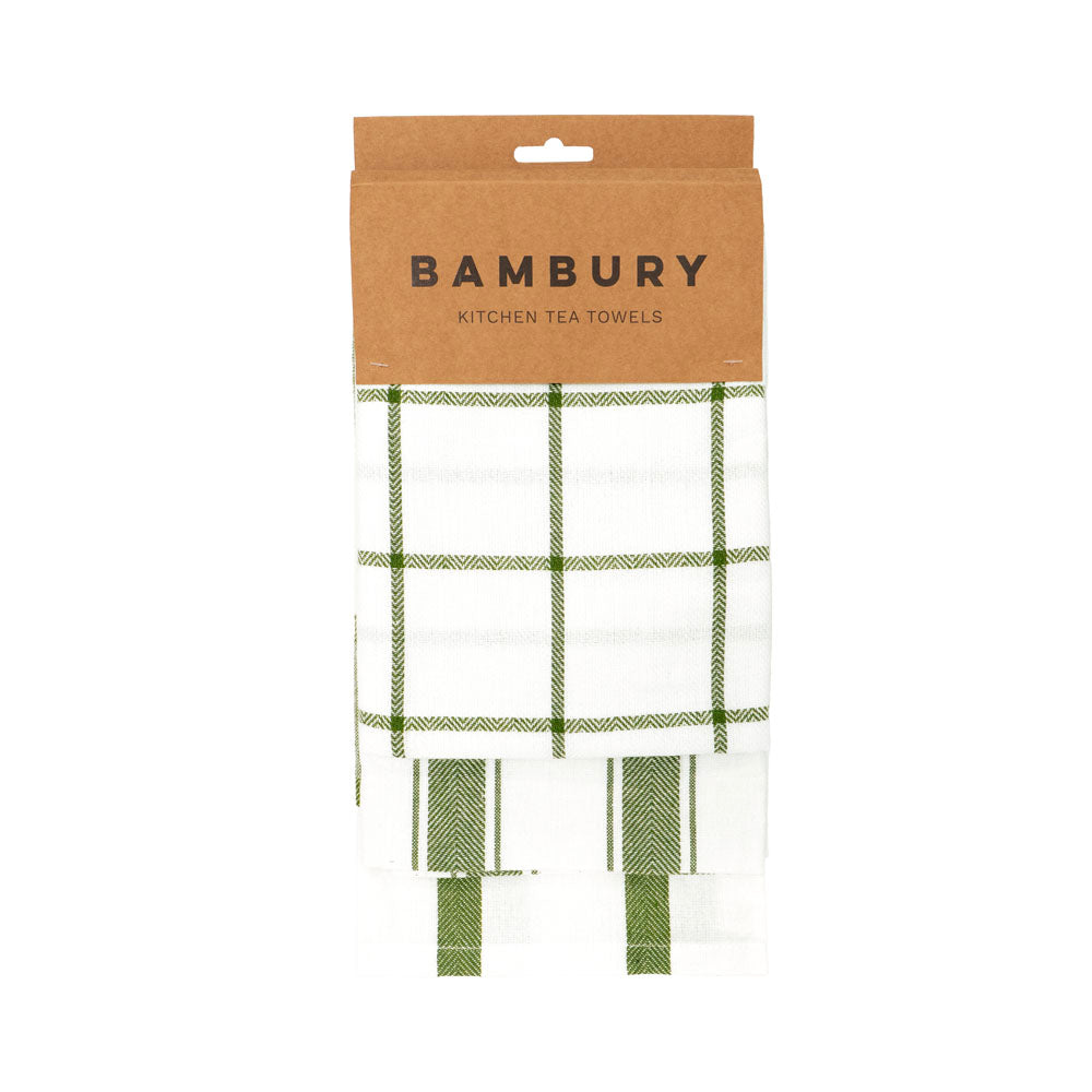 Bambury Preston Tea Towel Set of 3 Olive - tea towel set