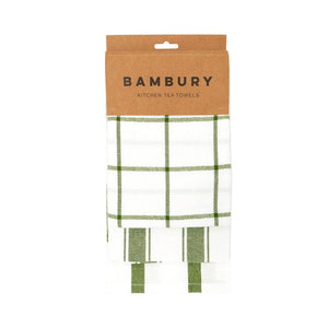 Bambury Preston Tea Towel Set of 3 Olive - tea towel set