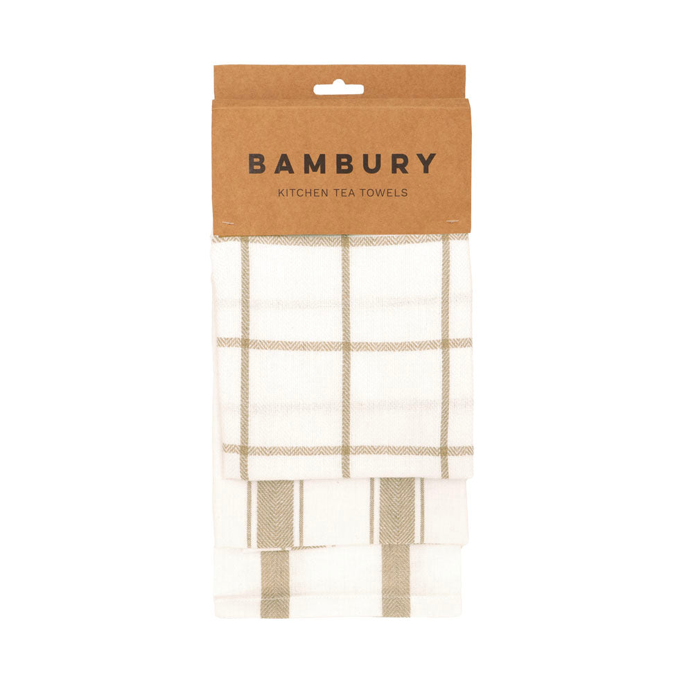 Bambury Preston Tea Towel Set of 3 Pebble - tea towel set