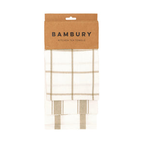 Bambury Preston Tea Towel Set of 3 Pebble - tea towel set