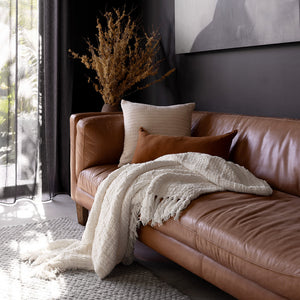 Bambury Asha Chenille Throw White - lifestyle on sofa