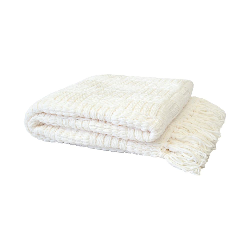Bambury Asha Chenille Throw White - soft textured throw