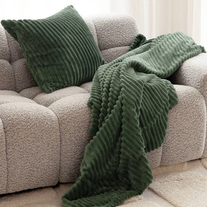 Bambury Channel Velour Stripe Cushion Juniper - styled on sofa