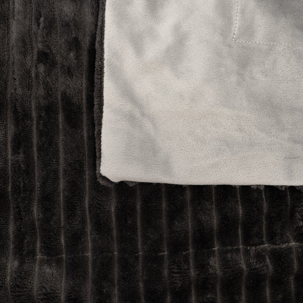 Bambury Channel Throw 150x200cm Charcoal - close-up of ribbed channel texture