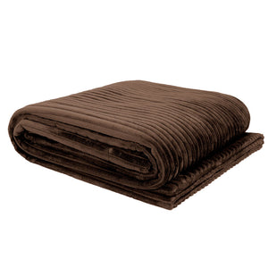 Bambury Channel Velour Stripe Throw Chocolate - plush throw blanket