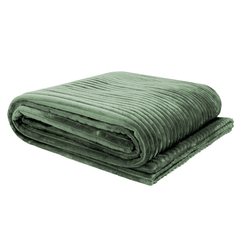 Bambury Channel Velour Stripe Throw Juniper - plush throw blanket