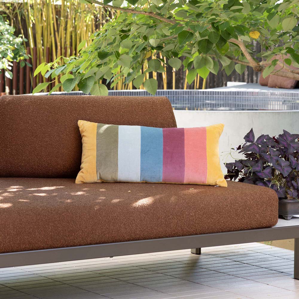 Bambury Cooper Velvet Rectangle Cushion Lollipop styled lifestyle shot - velvet cushion