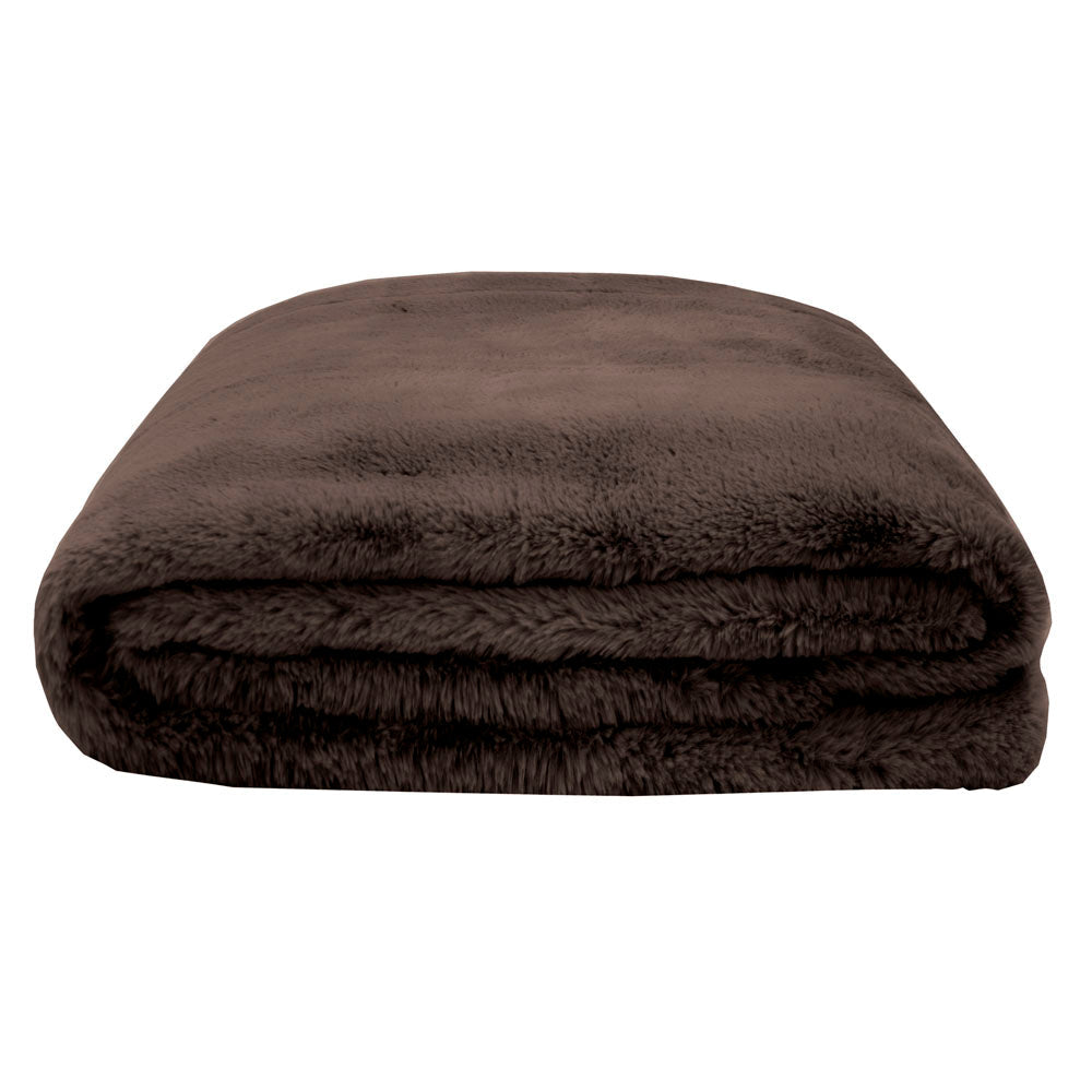 Bambury Frida Faux Fur Throw Chocolate - plush throw blanket