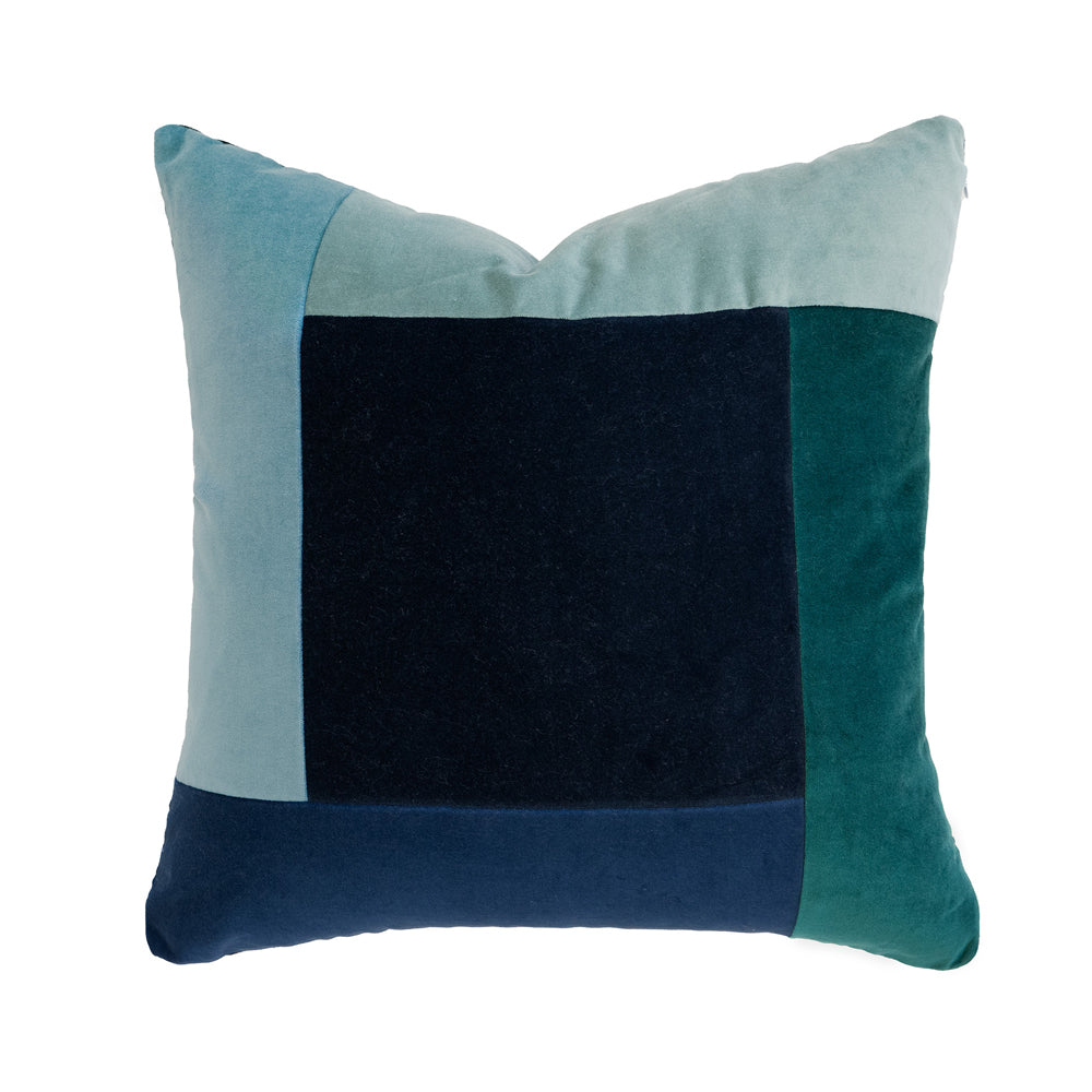 Bambury Jax Square Cushion Ocean - velvet patchwork cushion product shot