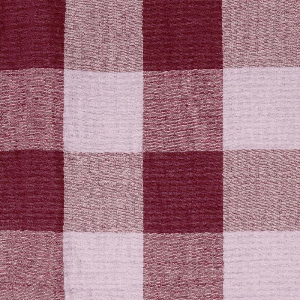 Bambury Willow Gingham Square Cushion Berry close-up detail - gingham cushion