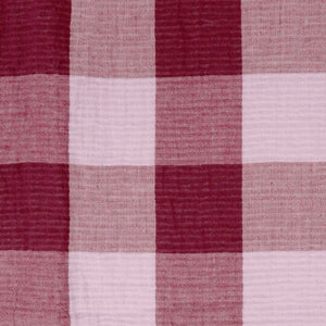 Bambury Willow Gingham Square Cushion Berry close-up detail - gingham cushion