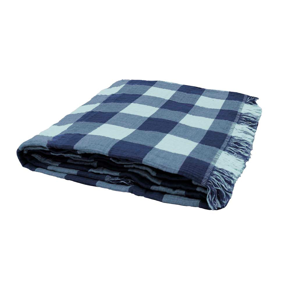 Bambury Willow Gingham Cotton Throw Blue - cotton throw