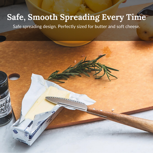 Prepara butter knife detail — stainless steel blade micro-perforations