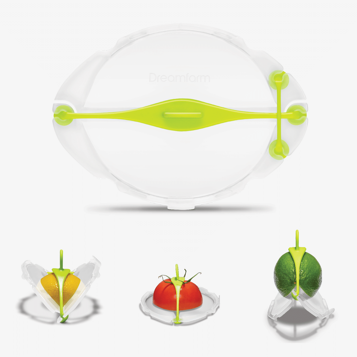 Dreamfarm Savel Clear + Green - reusable silicone food cover, product shot