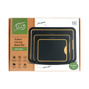 White Magic Eco Basics Chopping Board Set 4 Piece with Holder Black - packaging shot