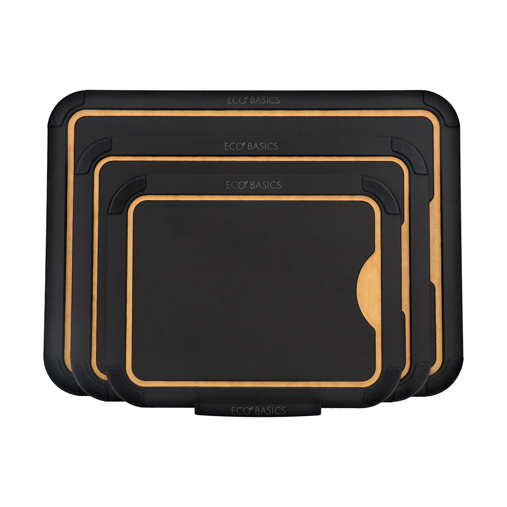 White Magic Eco Basics Chopping Board Set 4 Piece with Holder Black - chopping board set with holder