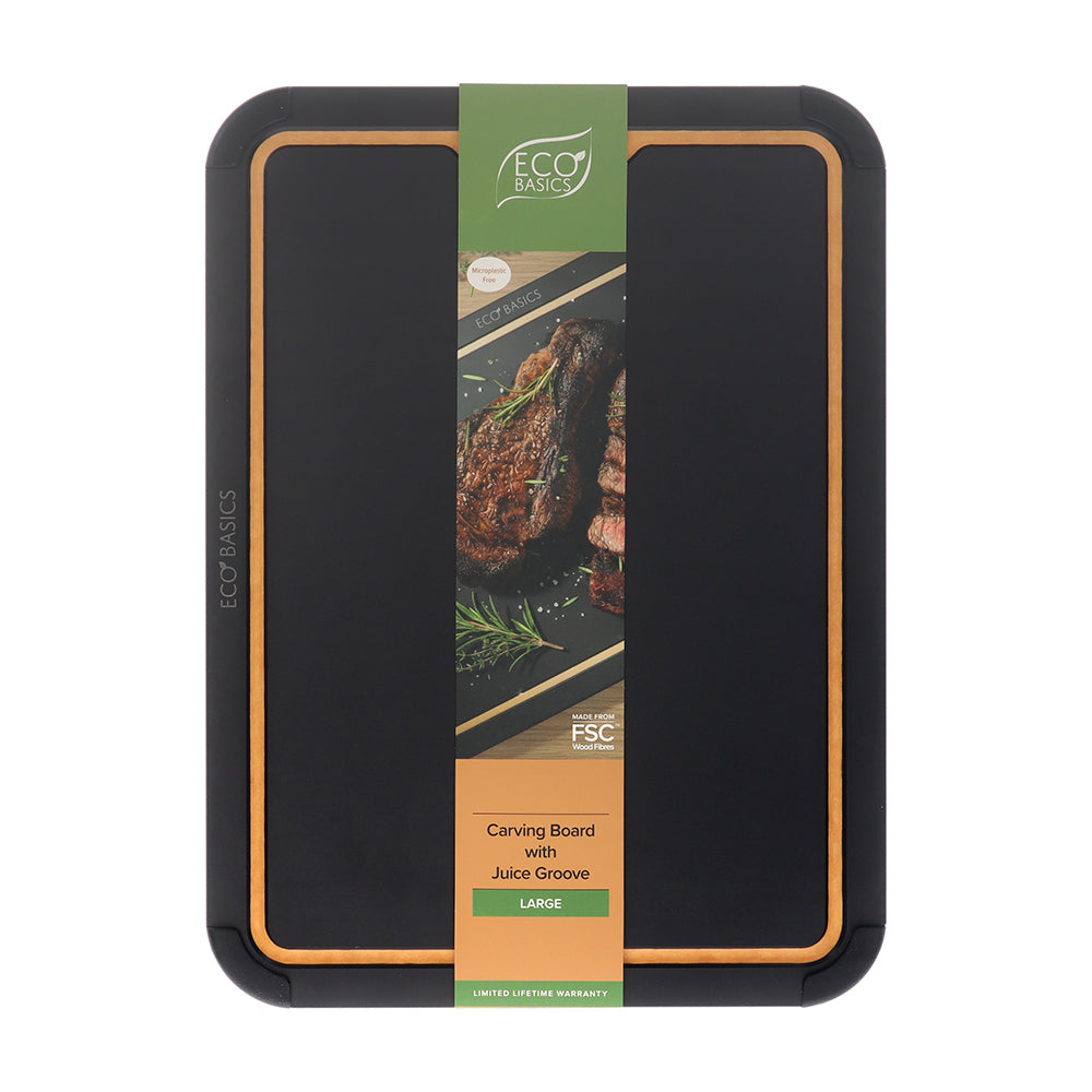 White Magic Eco Basics Carving Board with Juice Groove Black Large - packaging shot