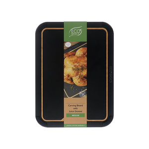 White Magic Eco Basics Carving Board with Juice Groove Black Medium - packaging shot