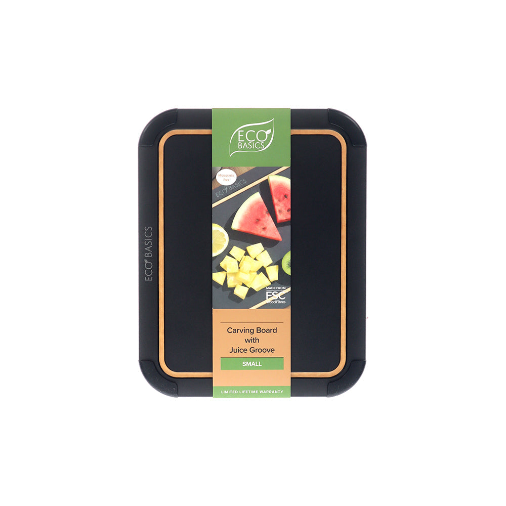 White Magic Eco Basics Carving Board with Juice Groove Black Small - packaging shot
