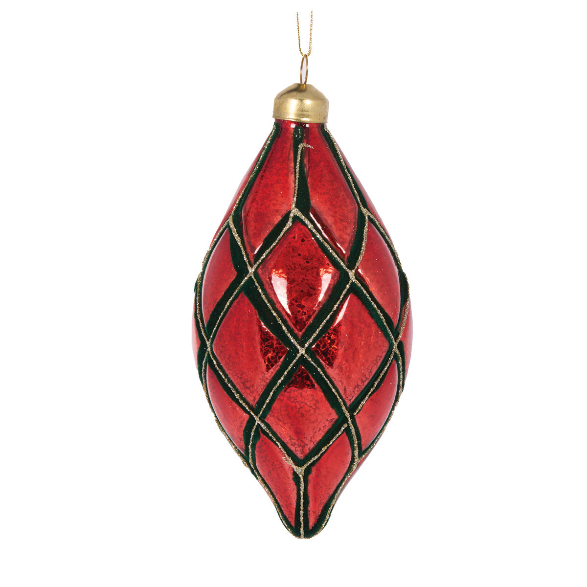 Red And Green Quilted Drop Bauble
