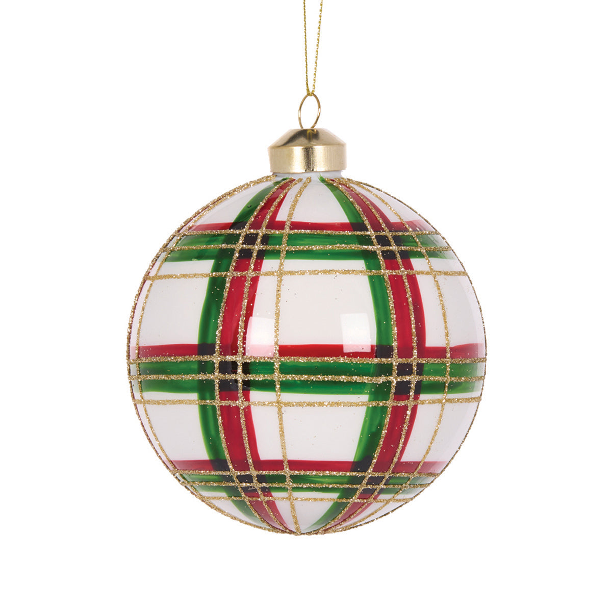 Holly & Ivy Modern Tartan Bauble - glass Christmas ornament with tartan print