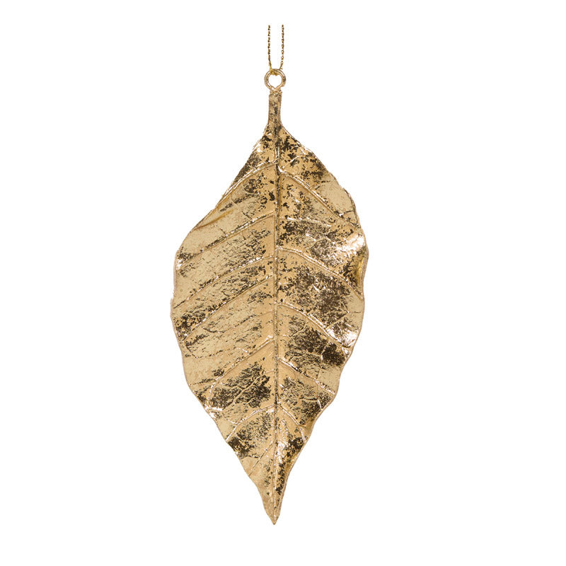 Holly & Ivy Gold Hanging Leaf Ornament Elm Leaf - Christmas tree decoration