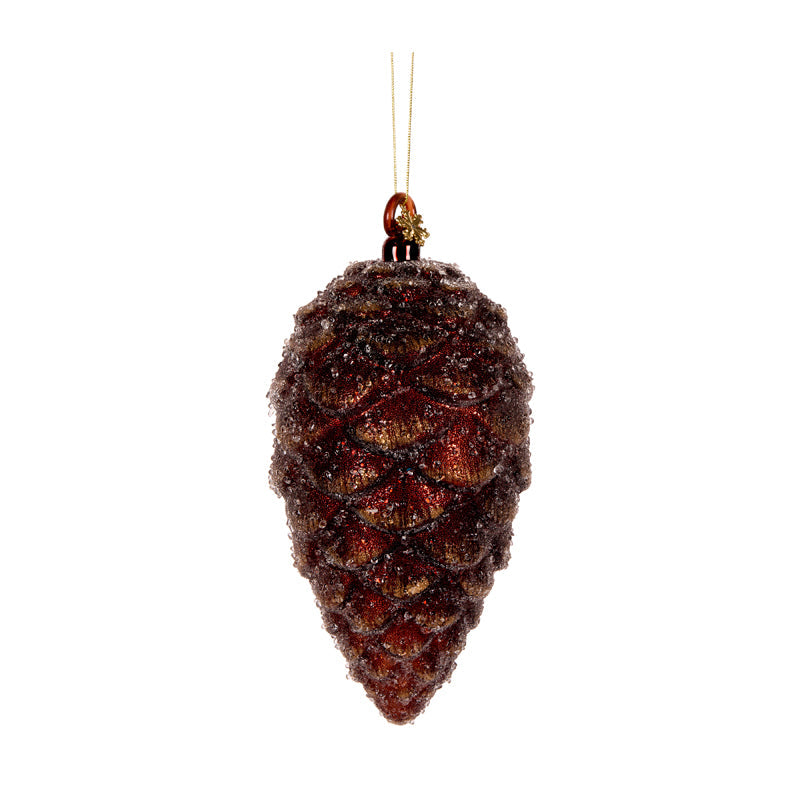 Holly & Ivy Frosted Brown Long Pinecone Bauble - Christmas decoration
