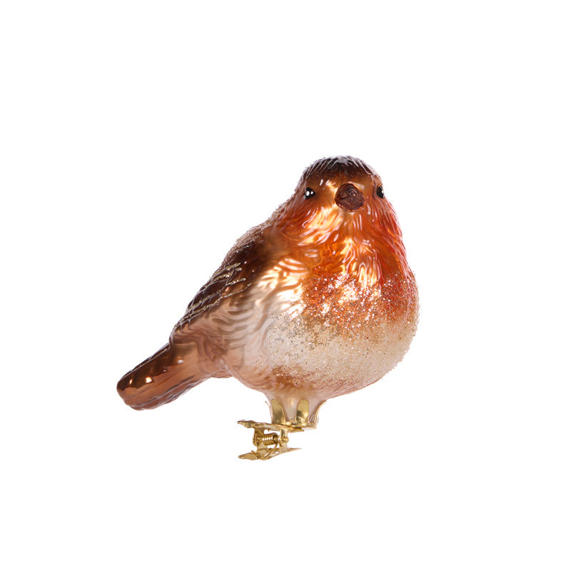 Holly & Ivy Glass Robin Clip Ornament - Christmas decoration