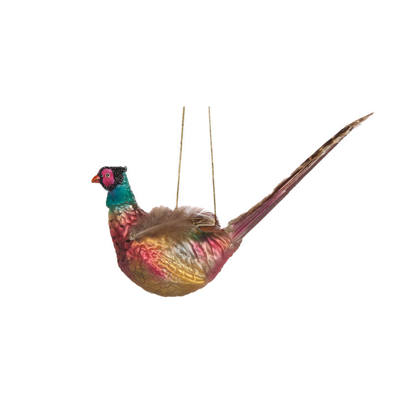 Holly & Ivy Glass Pheasant Hanging Ornament - Christmas decoration