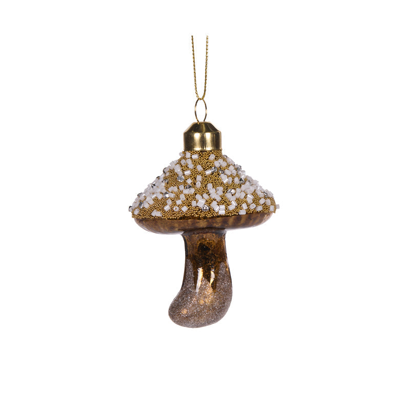 Holly & Ivy Brown Mushroom Ornament - Christmas decoration