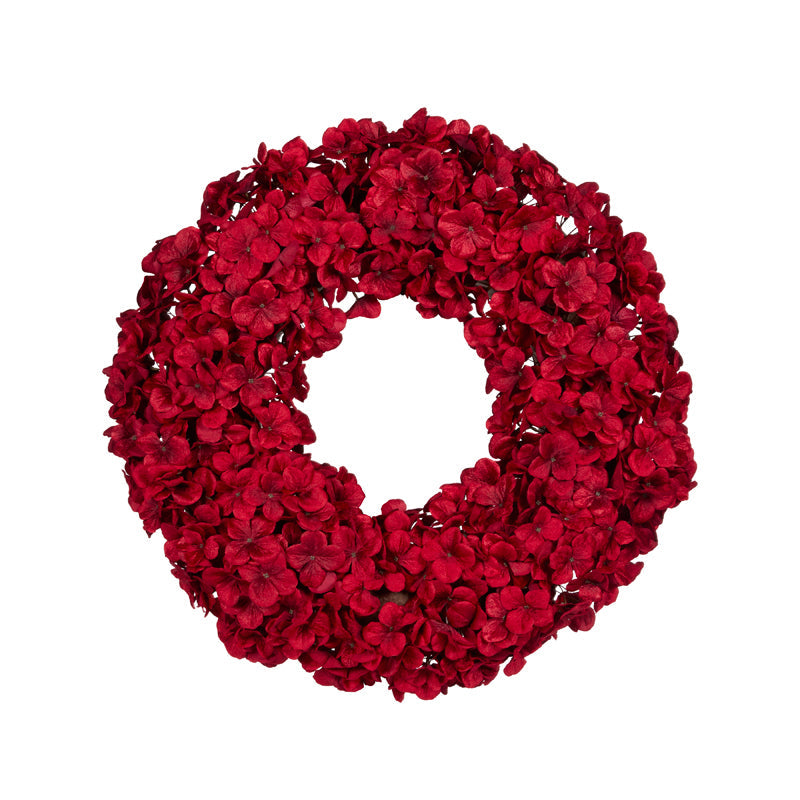 Holly & Ivy Deep Red Hydrangea Wreath 65cm - Christmas decoration