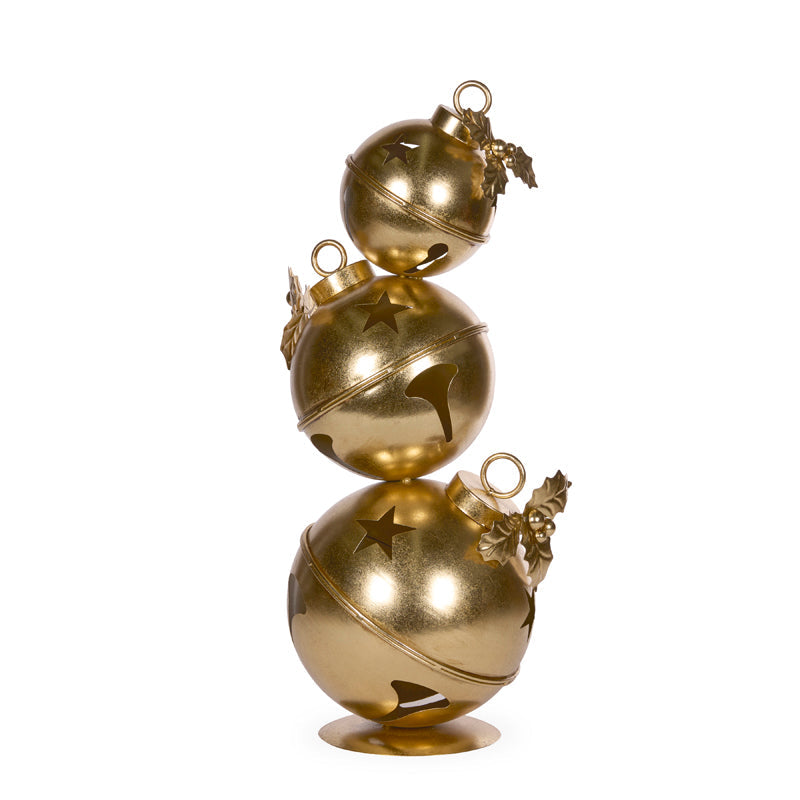 Holly & Ivy Gold Metal Bell Stack - Christmas decoration