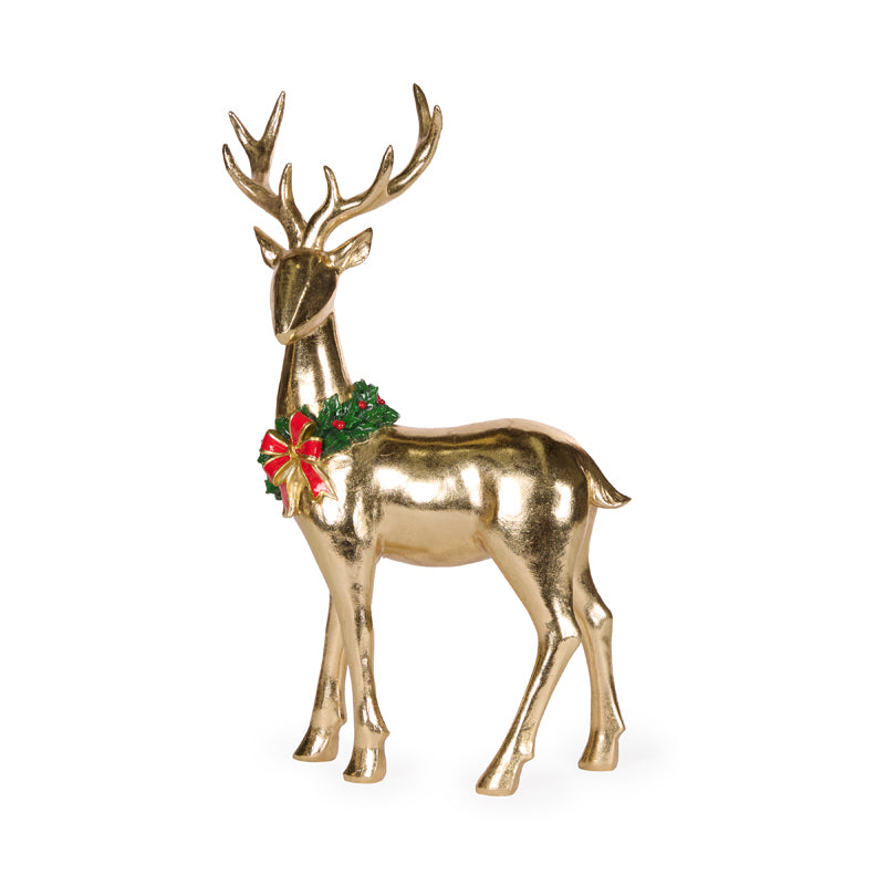 Holly & Ivy Standing Gold Reindeer with Bow Garland - Christmas decoration