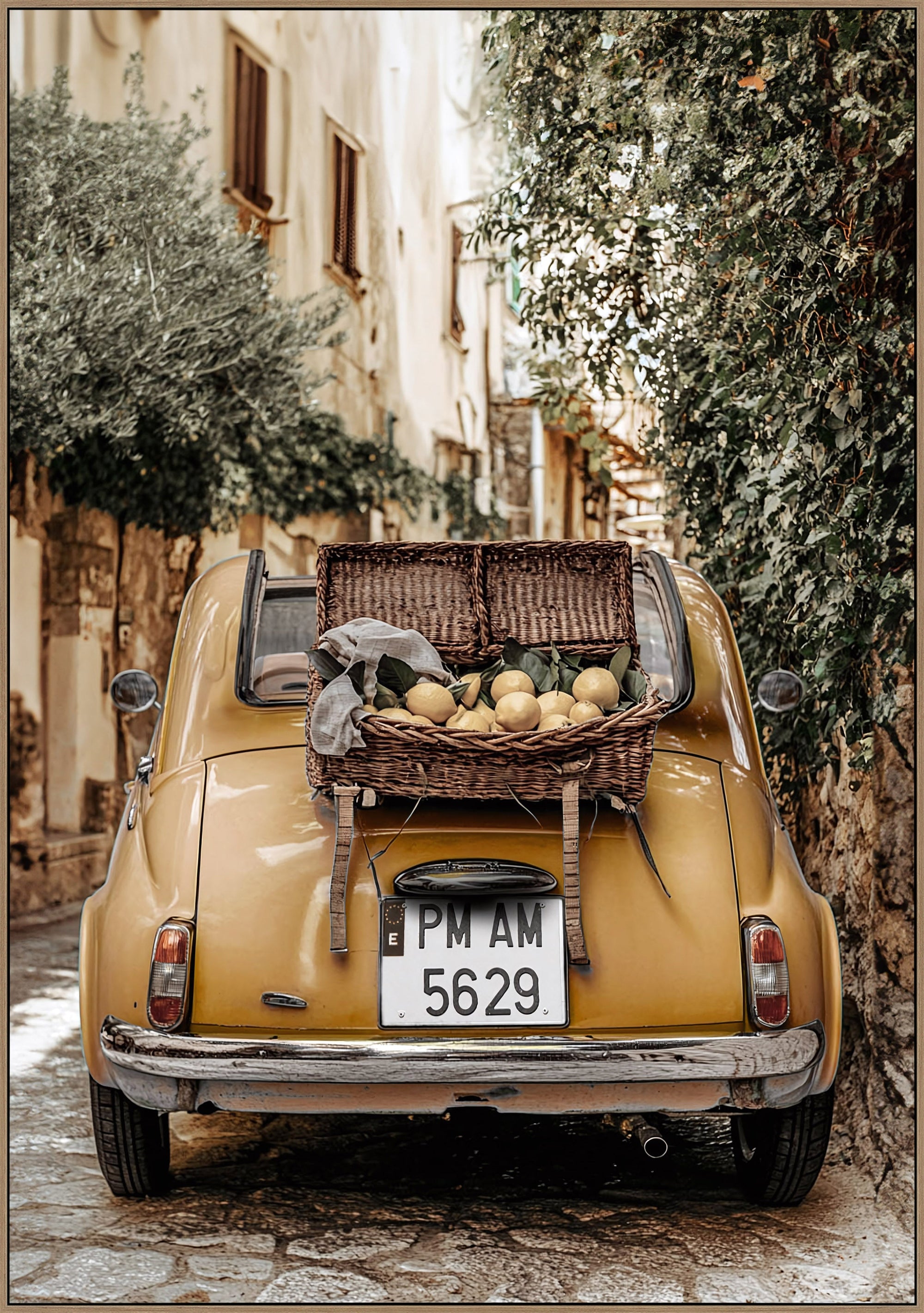 Trend Fiat in Mustard Framed Canvas - vintage car wall art
