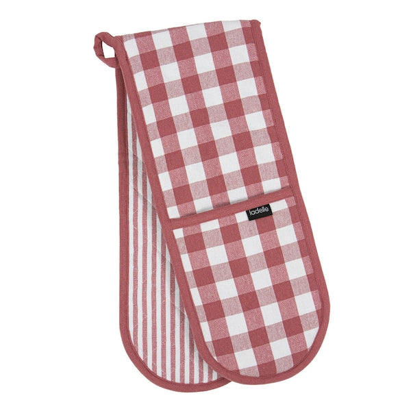 Ladelle Eco Gingham double oven mitt in blush