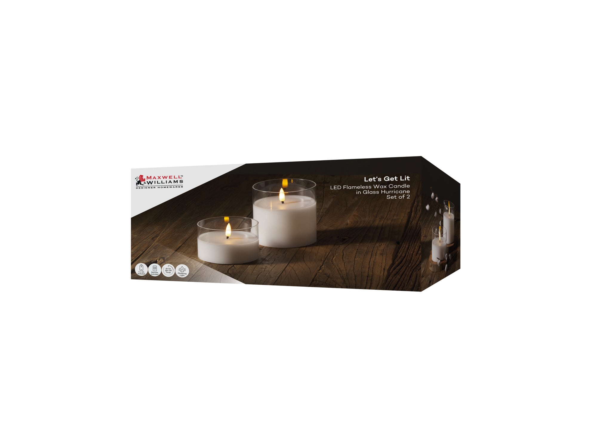 Let's Get Lit LED Candle Hurricane Clear Set of 2 – Maxwell & Williams