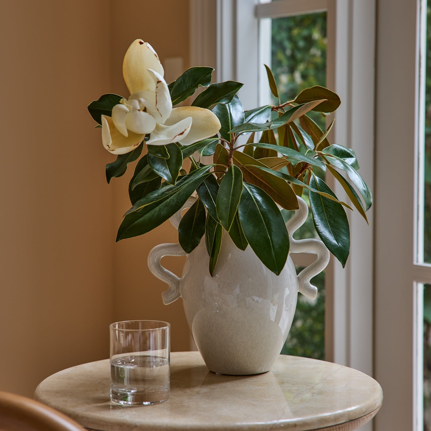 Madras Link Oslo Reactive Ivory Vase - styled on a console table