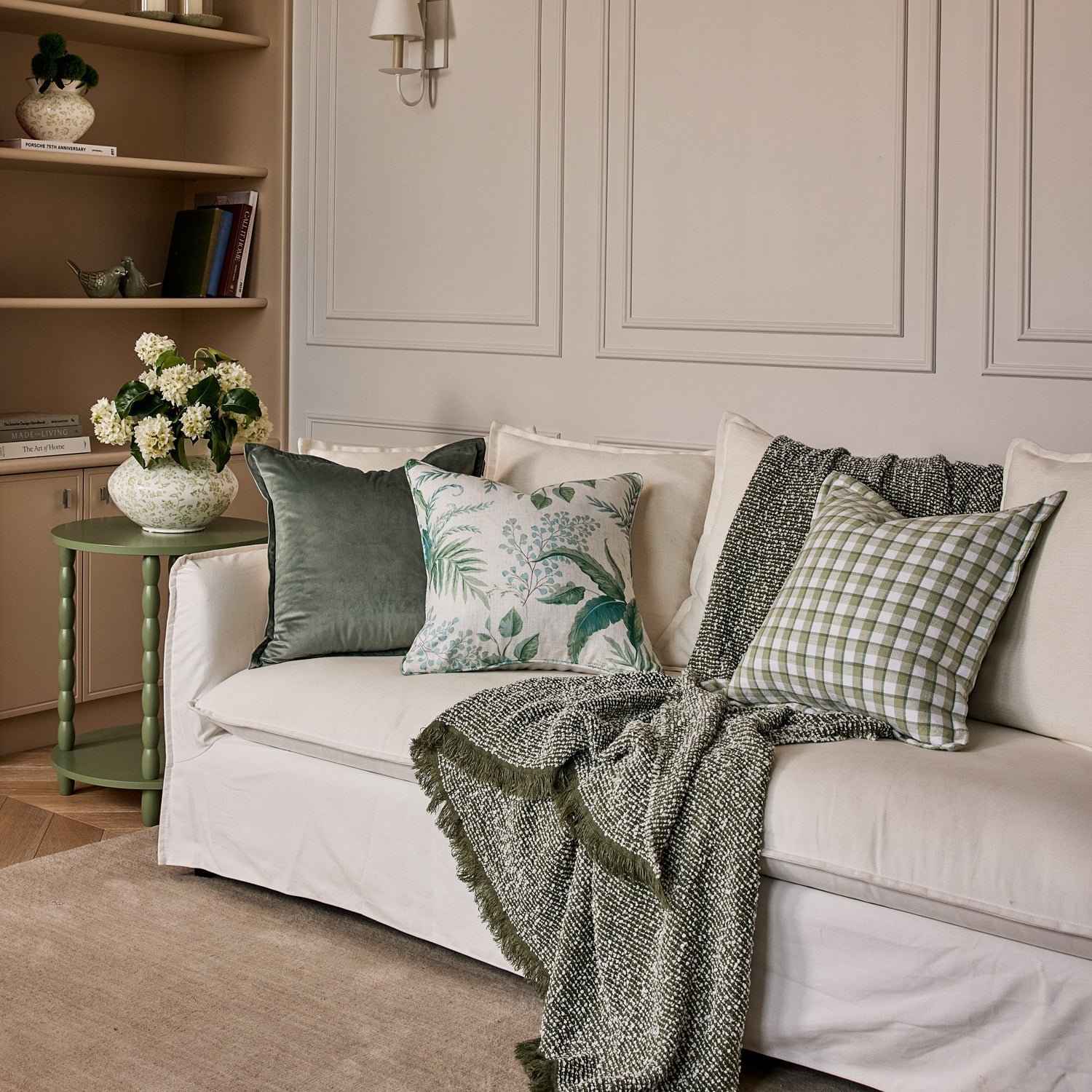 Madras Link Fern Blue Green Cushion 50cm - additional styling shot
