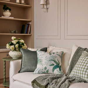 Madras Link Fern Blue Green Cushion 50cm - close up fabric detail