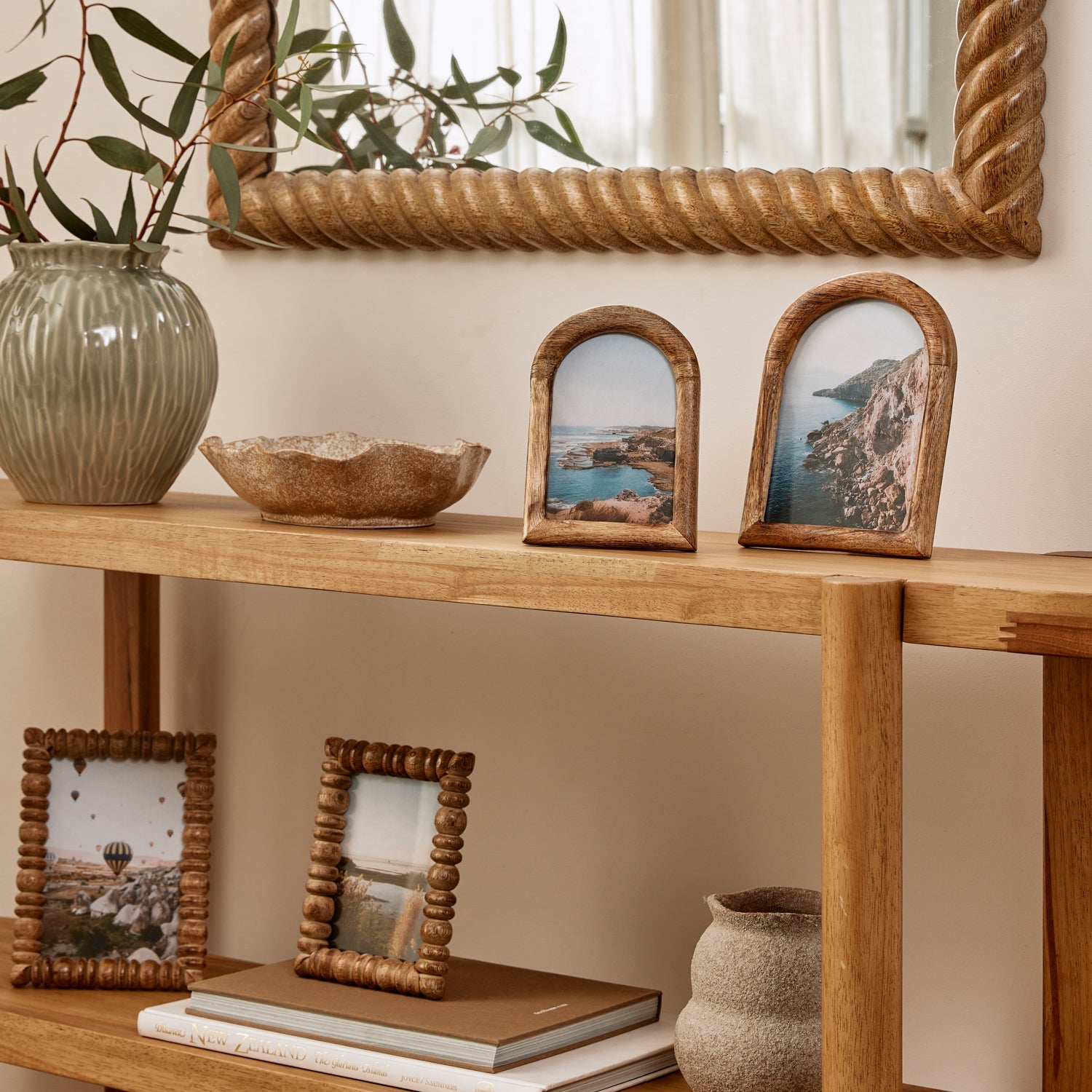 Madras Link Arch Small Photo Frame 4x6 - styled on a shelf in a home setting