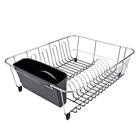 Large dish drainer black chrome/PVC 44.5×35.5×14.5cm with cutlery caddy